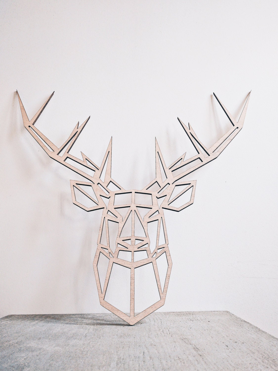 Deer Washi Organgy Top Black　LEINWANDE Large Geometric Deer Head in Okoumé Wood (55cm X 50cm) - Etsy