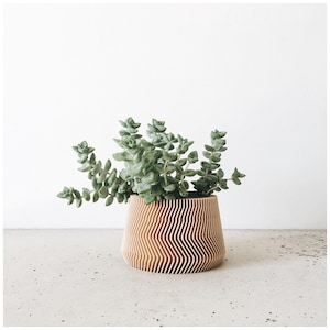 Pflanzgefäß aus bedrucktem Holz / Geometrisches und minimalistisches Design „SAVANNE“