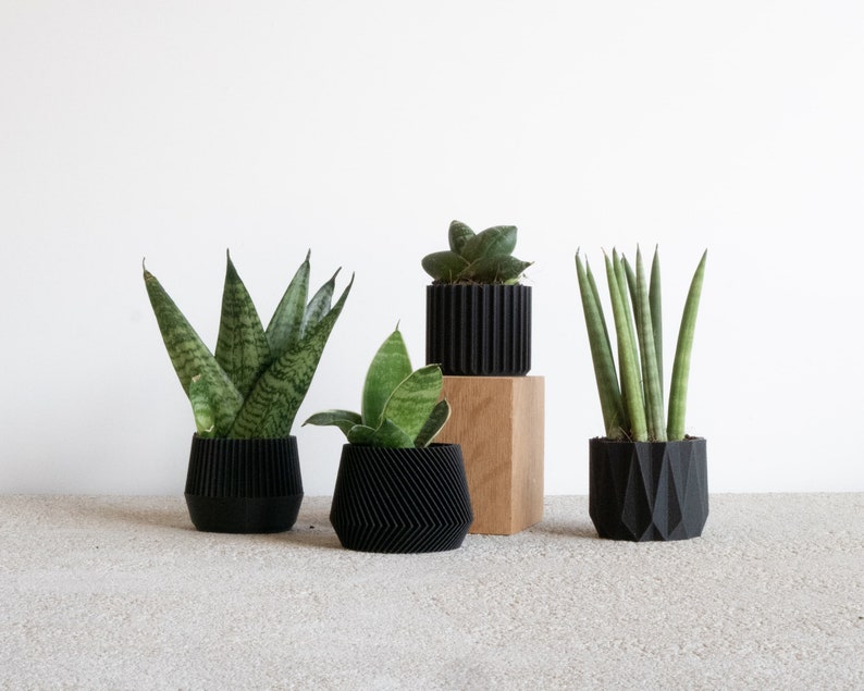 Set of 4 small indoor planters Black original planter gift image 4