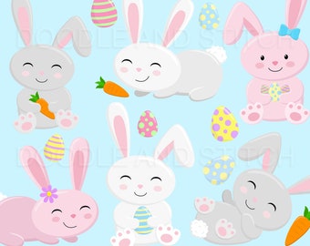 Easter Bunny Clipart Illustrations, Cute Easter Bunnies, Commercial Use Clip Art, Spring Bunny Graphics, Pink Rabbit Clipart Designs