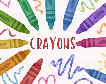 Crayons Clipart Illustrations, Watercolor Crayon Clip Art Designs with Matching Scribbles, Art Clipart, Commercial Use