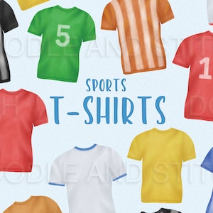 Koszulka piłkarska akwarela Clipart, Koszulki piłkarskie Clip Art Ilustracje, Koszulki sportowe akwarelowe, Wykorzystanie komercyjne