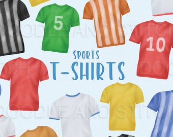 Soccer T-Shirt Watercolor Clipart, Football T-Shirts Clip Art Illustrations, Watercolour Sports Tshirts, Commercial Use