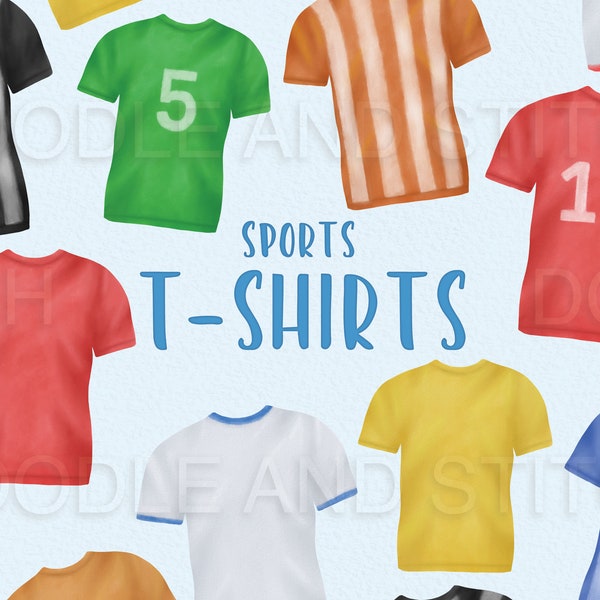 Soccer T-Shirt Watercolor Clipart, Football T-Shirts Clip Art Illustrations, Watercolour Sports Tshirts, Commercial Use