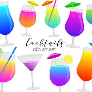 Cocktails Clip Art, Drink Clipart Pictures, Summer Holiday Illustrations, Cocktail Art, Digital Stickers