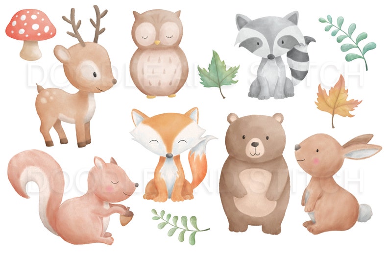 Download Woodland Animals Watercolor Clipart Forest Animal Clip Art ...