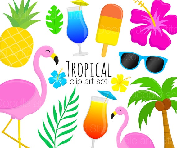 Tropical Clipart Pictures Summer Clip Art Set Flamingo | Etsy