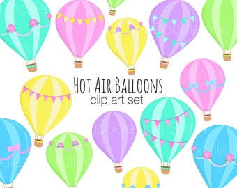 Hot Air Balloon Clipart Designs, Pretty Balloon Clip Art, Cute Vector Illustrations, Wedding Clipart, Digital Download