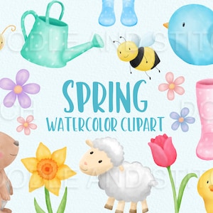 Spring Watercolor Clipart Illustrations, Cute Easter Clip Art Designs, Baby Animals Watercolour Clipart, Spring Animal Illustrations
