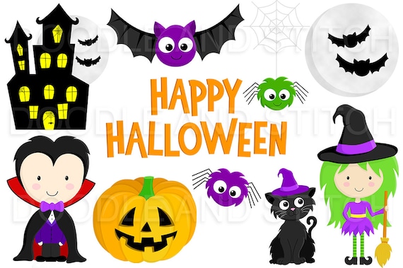 Halloween Clipart Pictures, Cute Halloween Clip Art Designs, Witch  Illustration, Pumpkin Clipart Set, Commercial Use