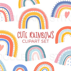 Rainbow Clipart Set, Cute Rainbow Illustrations, Scandi Rainbow Designs, Commercial Use Colorful Rainbow Clipart, Instant Download