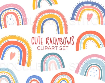 Rainbow Clipart Set, Cute Rainbow Illustrations, Scandi Rainbow Designs, Commercial Use Colorful Rainbow Clipart, Instant Download