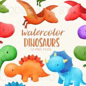 Ilustraciones de dinosaurios en acuarela, lindas imágenes prediseñadas de dinosaurios en acuarela, diseños coloridos de imágenes prediseñadas de dinosaurios, ilustraciones de imágenes prediseñadas de dinosaurios