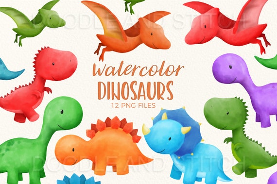 Watercolor Dinosaur Illustrations Cute Watercolour Dinosaur | Etsy