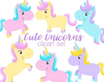 Unicorn Clipart Set, Cute Unicorns Clip Art Illustrations, Pastel Clipart Pictures, Unicorn png images