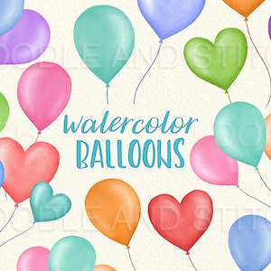 Watercolor Balloon Clipart Designs, Colorful Balloons Clip Art Illustrations, Balloon Birthday Party, Celebration, Instant Download