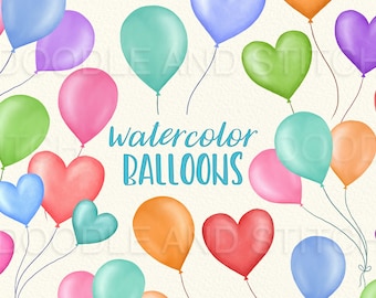 Watercolor Balloon Clipart Designs, Colorful Balloons Clip Art Illustrations, Balloon Birthday Party, Celebration, Instant Download
