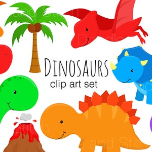 Dinosaur Clipart Set, Cute Dinosaur Illustrations, T-rex Clip Art, Dinosaur Party, Instant Download