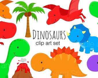 Dinosaur Clipart Set, Cute Dinosaur Illustrations, T-rex Clip Art, Dinosaur Party, Instant Download