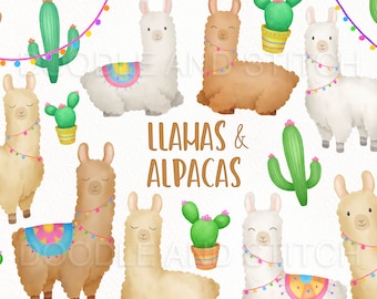 Llamas and Alpacas Clipart Illustrations, Llama Watercolor Clipart, Alpaca Wtercolor Clipart, Cute Llamas and Alpacas, Llamas, Alpacas