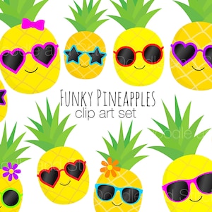 Ananas Clip Art Bilder, Ananas mit Sonnenbrille Sommer Clipart Set, Obst Illustrationen, Digitale Designs