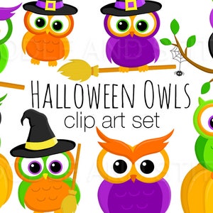 Halloween Owls Clipart, Spooky Owl Clip Art Pictures, Halloween Owl Illustrations, Commercial Use Clipart, Cute Owl Clip Art Designs