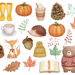 Fall Watercolor Clipart Set, Autumn Watercolour Clip Art Illustrations ...
