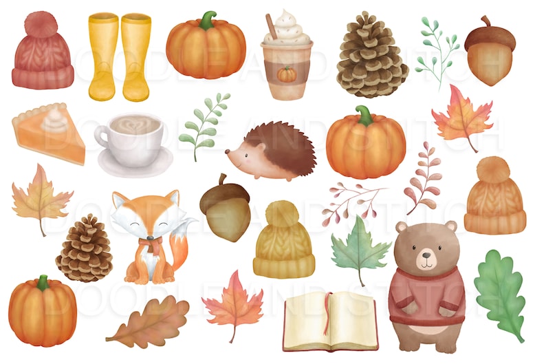 Fall Watercolor Clipart Set Autumn Watercolour Clip Art - Etsy