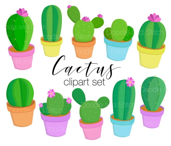 Cactus Clipart Set, Cute Cacti Illustrations, Pretty Cactus Clip Art  Designs, Succulent Plant Vector Pictures