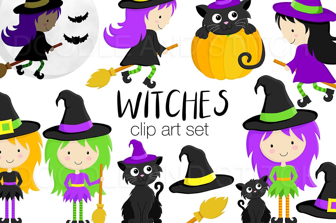 Witch Clip Art Pictures Witches Clipart Designs Halloween | Etsy