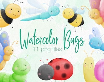 Aquarel Bug clipart illustraties, schattige insecten clip art ontwerpen, Bumble Bee lieveheersbeestje illustraties, aquarel bugs clipart afbeeldingen