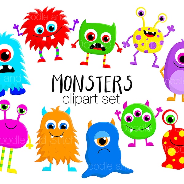 Monster Clipart Set, niedliche Monster ClipArt Designs, Spaß Halloween Illustrationen, niedliche Clipart Bilder