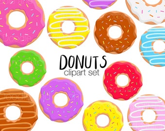 Donut Clipart Pictures, Doughnut Clip Art Designs, Colorful Food Illustrations, Party Ring Clipart, Digital Stickers