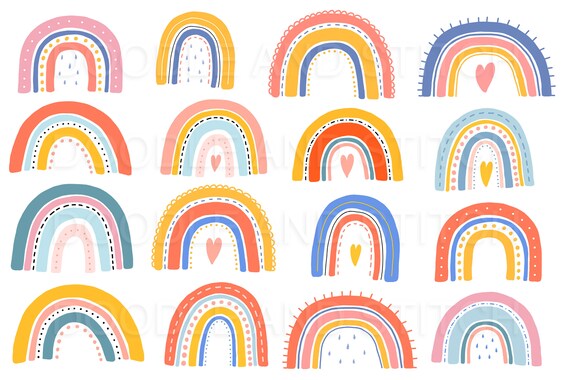 Download Rainbow Clipart Set Cute Rainbow Illustrations Scandi Etsy