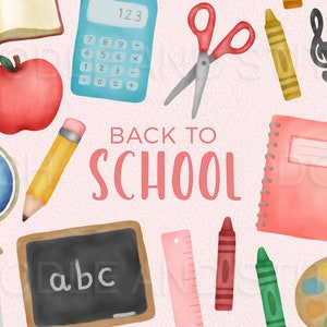 School Clipart Illustrations, Back to School Clip Art Designs, School Themed PNG Items, Watercolor Clipart