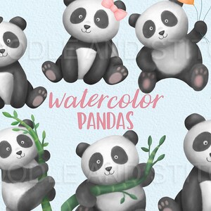 Niedliche Panda Clipart Illustrationen, Aquarell Panda Clip Art, Panda Sofort Download, niedliche Tier Clipart, kommerzielle Nutzung