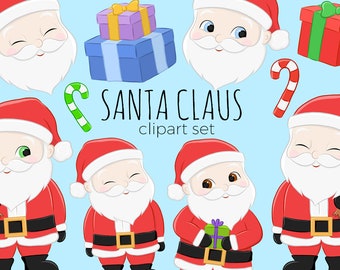 Santa Clipart Set, Commercial Use Christmas Clip Art, Cute Santa Illustrations, Christmas Clipart Designs, Santa Claus Digital Graphics