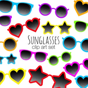 Sunglasses Clip Art Pictures, Colourful Glasses Clipart, Summer Digital Stickers, Holiday Designs