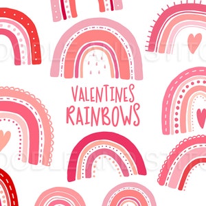 Valentines Rainbow Clipart, Love Rainbows, Cute Rinbows, Cute Rainbow Illustrations, Commercial Use, Instant Download, Pink Rainbows