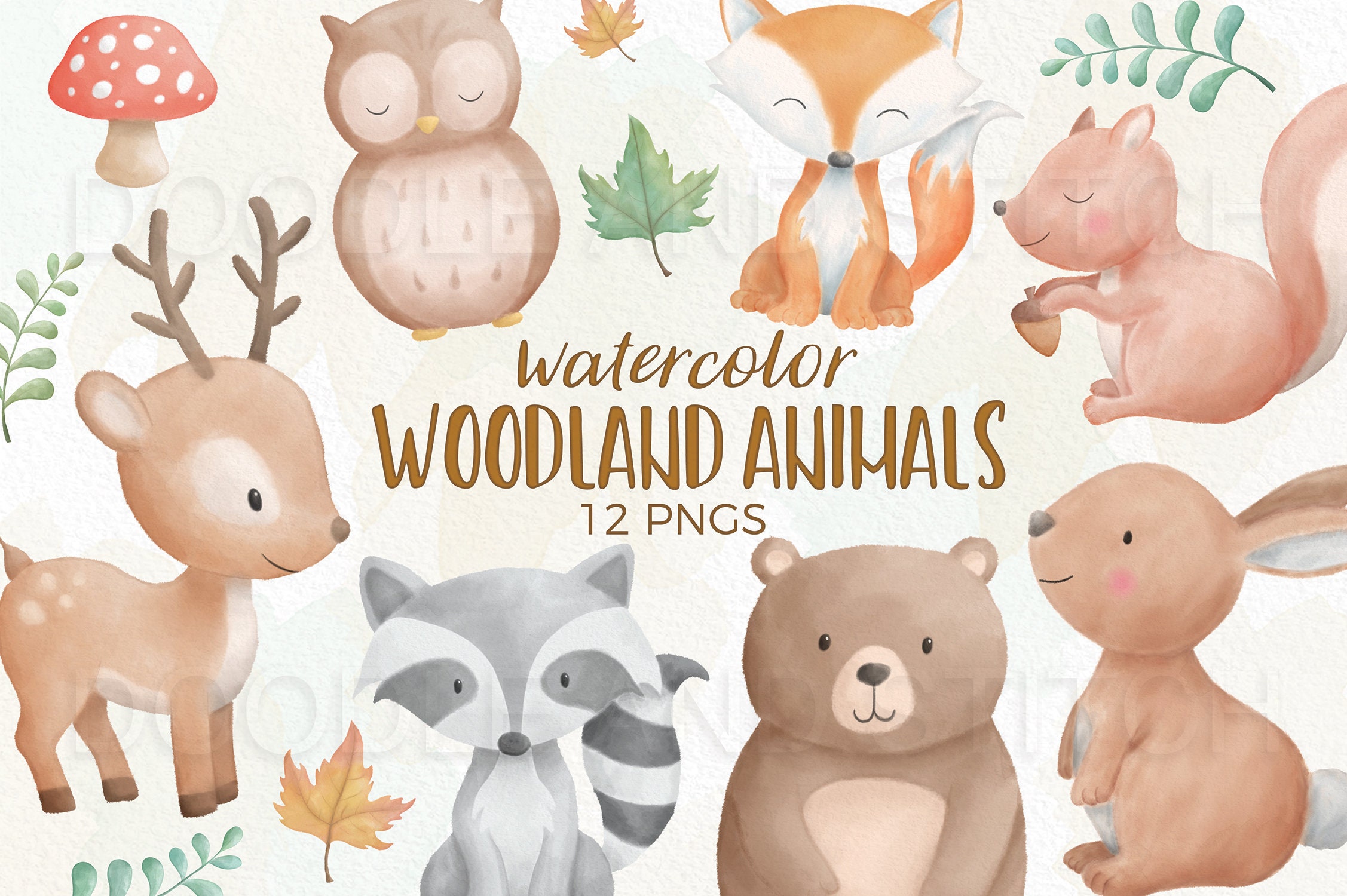 Woodland Animals Watercolor Clipart Forest Animal Clip Art Etsy