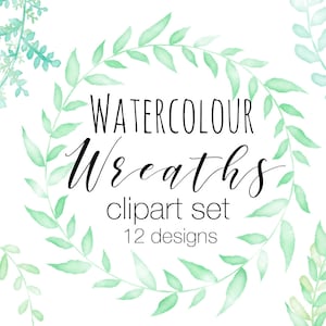 Watercolour Wreath Clipart Set, Laurel Wreaths Clip Art Designs, Beautiful Wreath Illustrations, Green Leaf Watercolor Illustration