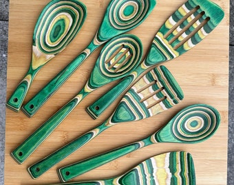 Emerald Pakkawood  Kitchen Utensils, kitchenware, Wooden spoon, wooden Spatula, cooking utensils, baking utensils, green, yellow