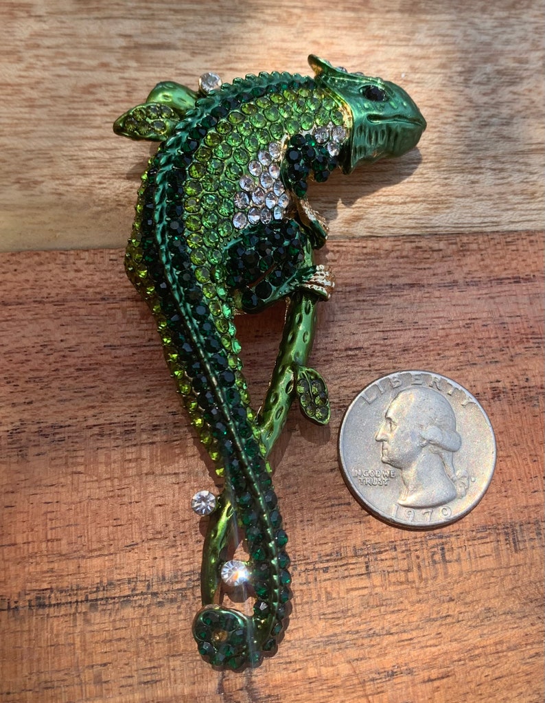 Chameleon Dragon Brooch, Jeweled Pin, Lizard Brooch, Wedding , Prom ...