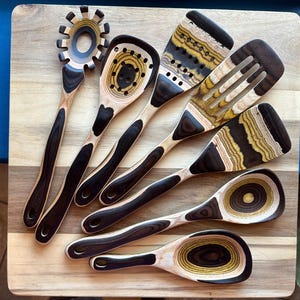 Natural Pakkawood Colorful Kitchen Utensils, kitchenware, Wooden spoon, wooden Spatula, cooking utensils, baking utensils, natural stains