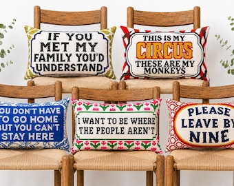 Faux Cross Stitch Pillow Cover | Funny Needlepoint Style | Lumbar Pillow Case | Sassy Pillow Cover| Cottagecore Decor |