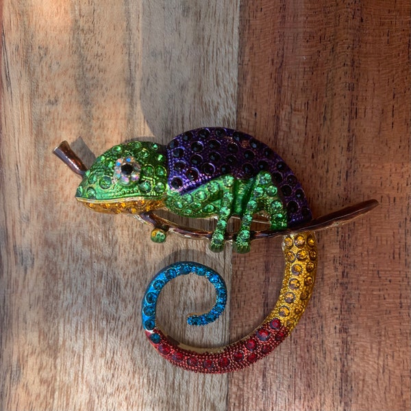 Broche caméléon, broche bijou, broche lézard, strass, bijoux