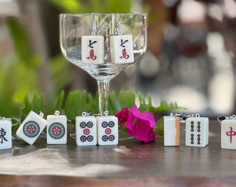 Vintage Mahjong Tile Earrings, bone and bamboo, eco friendly, repurposed, up cycled,Asian inspired, mahjong lover, Boho Chic, vintage game