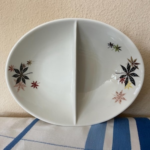 Calico Leaves Mid-Century Divided Serving Dish - Peter Terris Original for Shenango China - Mid-Century Serveware - Vintage Shenango China