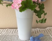 Hazel-Atlas Milk Glass Vintage Vase Fluted Top Edge Crinoline Pattern