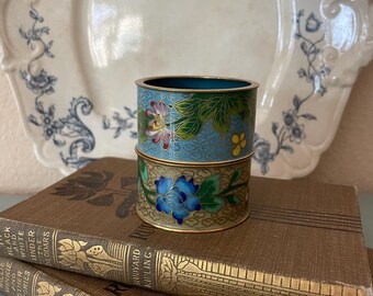 Vintage Cloisonné Floral Napkin Rings – Set of 2 Enamel Napkin Holders